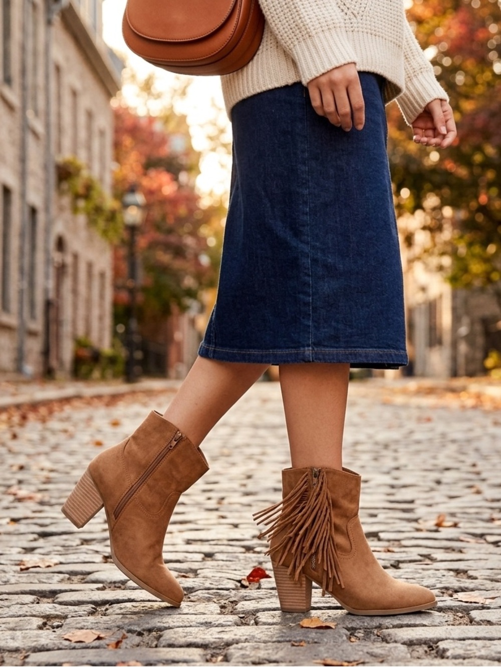 Women’s Rampage Frankey Boots with Fringe Tan Brown Suede Ankle Boots, Size 7